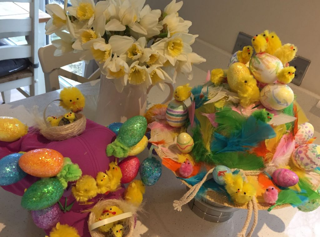 Easter themed table layout.
