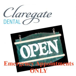 Claregate Dental Coronavirus update, dental emergencies only