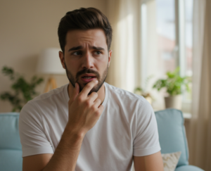 A young man looking nervous before visiting our experts at claregate dental wh will put his worries at ease