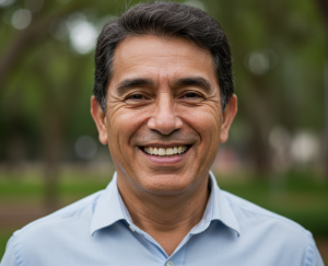 older man looking at the camera smiling with confidence after root canal treatment
