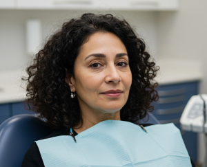 woman sat in a dentist chair before fillings at claregate dental
